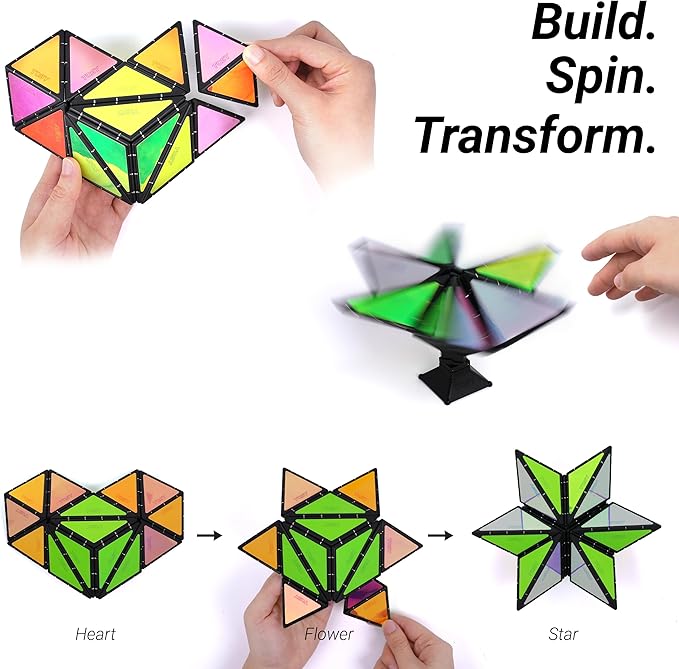 TOSY Magnet Pyramid Glow - 1 Cube Transforms into 1 Billion Shapes (Bunny, Egg Basket, Flowers, Heart), Easter Valentine Gift, 12 pcs, 243 Magnets, Glowing, Holographic Design, Puzzle/STEM Toy, 3-pack