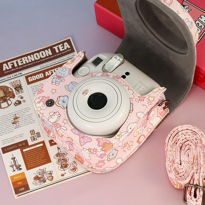 Frankmate Protective Case Compatible with Mini 12 11 9 8 Instant Film Camera with Pocket and Adjustable Strap (Canvas Bunny)