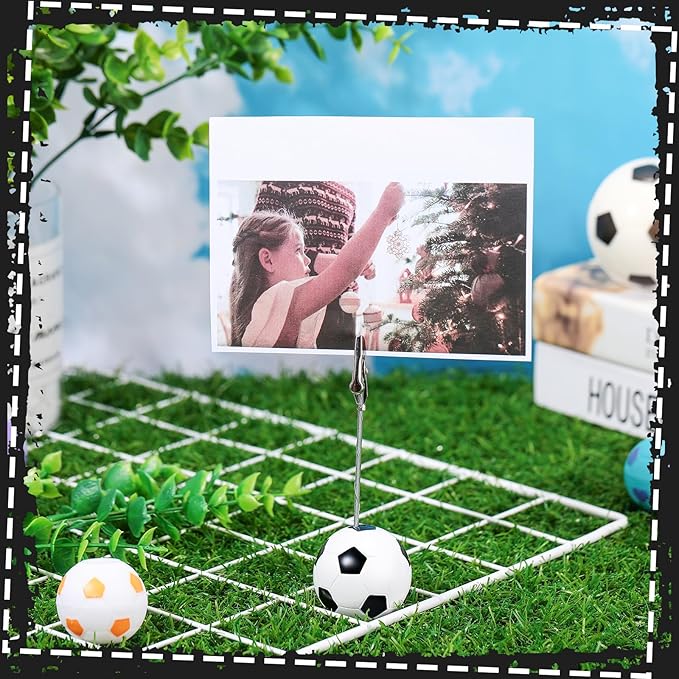 Jetec 12 Pcs Resin Sports Ball Base Memo Clips with Alligator Wire Table Number Card Place Holders Photo Stand for Office Menu Wedding Party Events Decoration(Soccer)