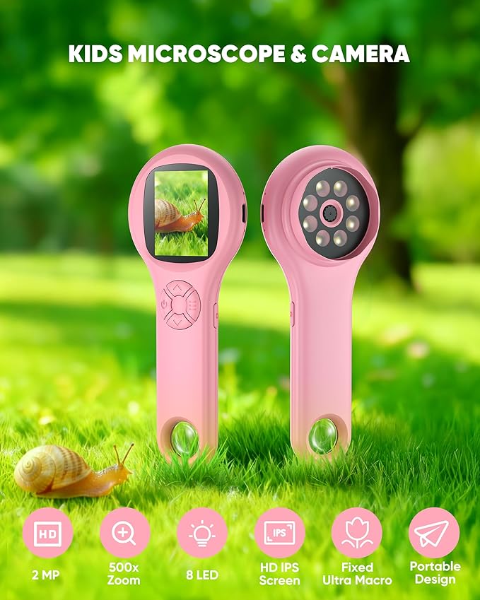 T TAKMLY Mini Pocket Digital Microscope, Macro Fixed Focus Magnifying Glass, Portable Handheld USB Digital Microscope 500x Magnification, 4X Zoom