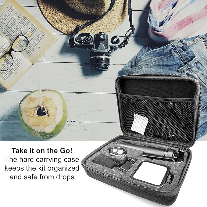Selfie Stick Tripod Vlogging Kit for All Smartphones iPhone, Android w/LED Light, Rotating Phone Mount, Microphone, Bluetooth Remote, Hard Case for Live Stream, YouTube, Instagram TikTok