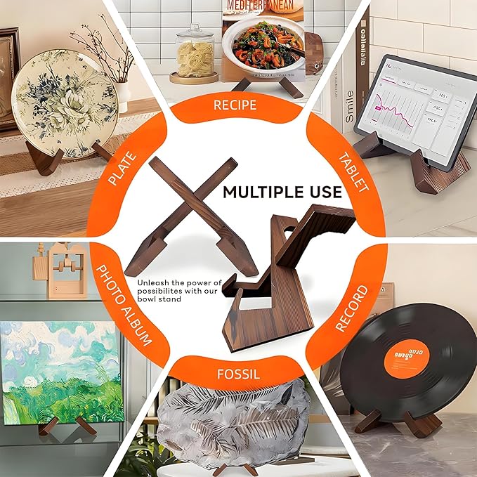 5.1in Wooden Plate Display Stands, Book, Picture and Bowl Display Stand, Display Stands for Heavy Duty Platters, Plate, Pottery, Rock, Dish, Easels, Vinyl Record Holders