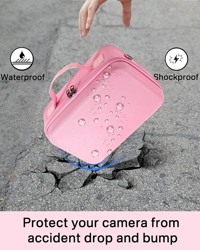 RAIACE Hard Case Compatible with Sony Alpha 7 II III IV/7R V Camera, for Nikon, for Canon, for Pentax and More. Large Capacity With Mesh Pocket for Lens, Charger, Cables, Cards and Accessories.-Pink