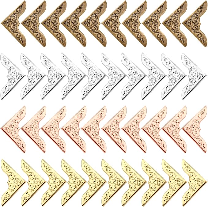 Zhengmy 160 Pieces Book Corner Protector Metal Vintage Photo Album Corner Protectors Decoration for Crafting Scrapbooking Photo Angle Book Cover Menus Notebook