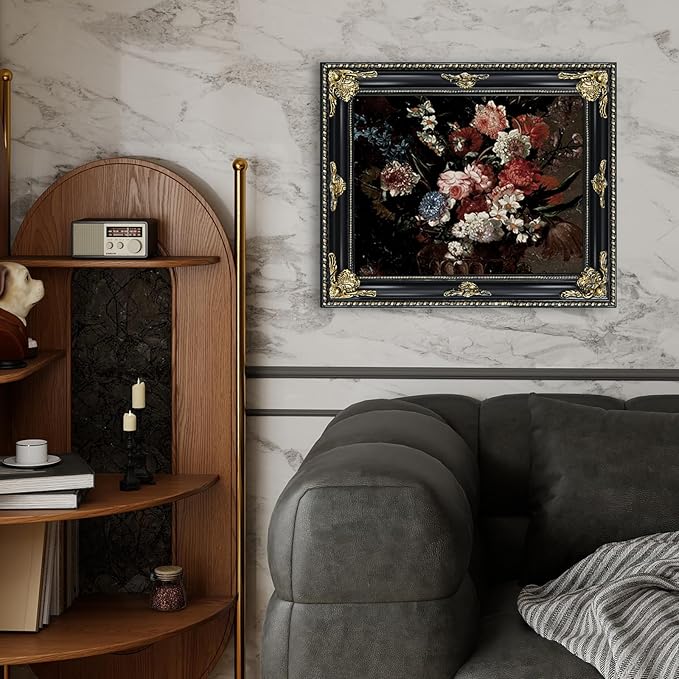 Gothic Black 11x14 Vintage Picture Frame for Wall Hanging, Real Glass, Ornate Victorian Baroque Frames with Mat for 8x10 or 11 x 14 Photos