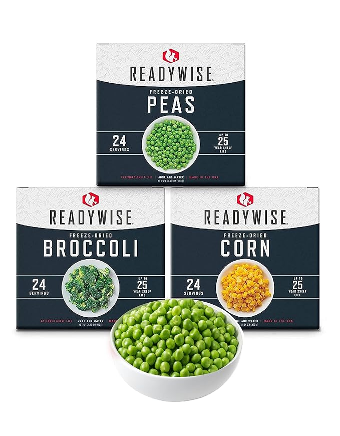 ReadyWise Emergency Food Supply - 72 Servings Freeze Dried Vegetables, 3 Boxes, Dehydrated Meals, Survival Prepper Food & Supplies, Camping Essentials for Backpacking, up to 25 Year Shelf Life