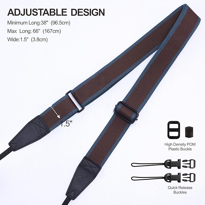 Padwa Lifestyle Adjustable Camera Strap - 1.5" Top Layer Cowhide Head Camera Straps for Photographers, Cotton Adjustable Neck Shoulder & Crossbody Strap Quick Release for All Cameras and Binoculars