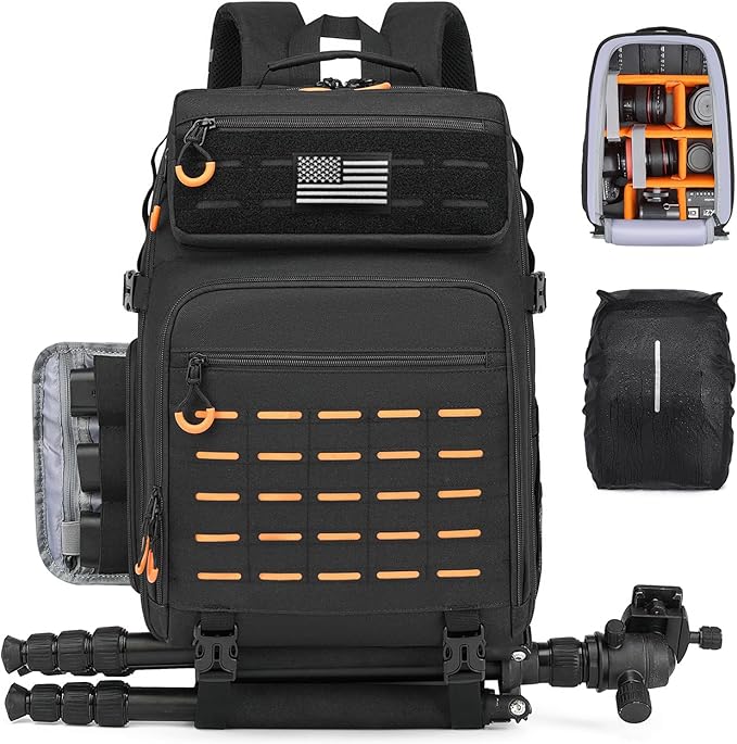 HAMBOLY Professional Camera Bag Backpack, Large Waterproof Photography Bag Case for DSLR/SLR/Mirrorless Camera with Tripod Holder/15.6’’ Laptop Compartment/Rain Cover