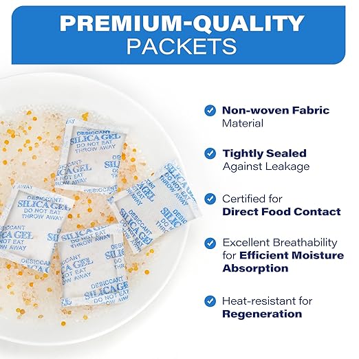 LotFancy Silica Gel Packets, 5 Gram 150 Packs Rechargeable Desiccant Dehumidifiers Packets, Moisture Absorber Drying Bag with Orange Indicator, Non-Toxic, Odorless