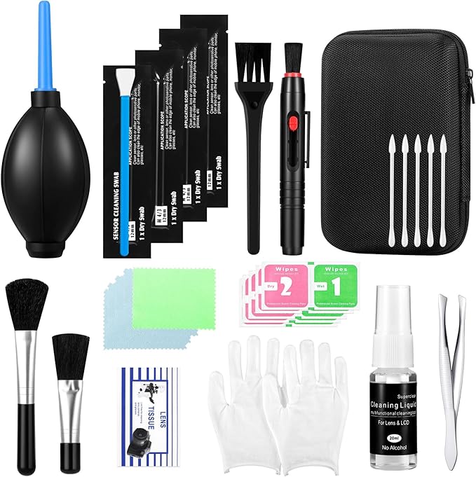 Camera Lens Cleaning Kit - Mirrorless and DSLR Camera Cleaning Kit, Including Lens Paper/Blower, Cotton swabs, dust Free Cloth, Lens Pen, Cleaning Brush