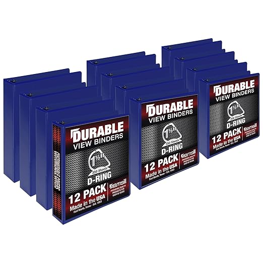 Samsill Durable 1.5 inch 3 Ring Binder, Made in USA, D Ring Binder, FSC 100% Recycled Chipboard, Blue, 12 Pack