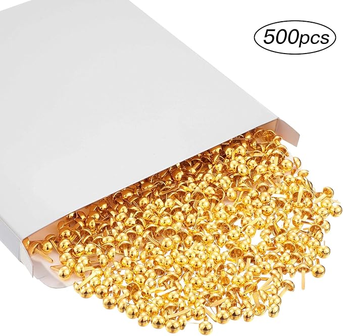 Hotop 500 Pcs Brads for Paper Crafts Metal Round Brass Paper Fasteners for Craft Art Crafting School DIY Supplies(0.3 x 0.6 Inch,Golden)