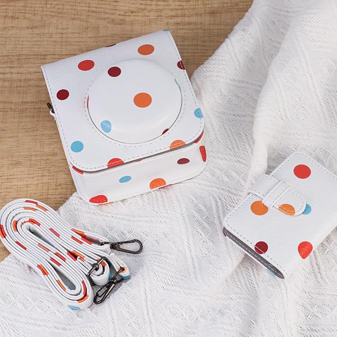 Frankmate Protective Case Compatible with Mini 12 11 9 8 Instant Film Camera with Accessory Pocket and Adjustable Strap (Polka Dot)