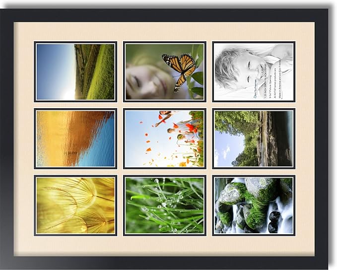 Art to Frames Double-Multimat-1048-783/89-FRBW26079 Collage Photo Frame Double Mat with 9-5x7 Openings and Satin Black Frame