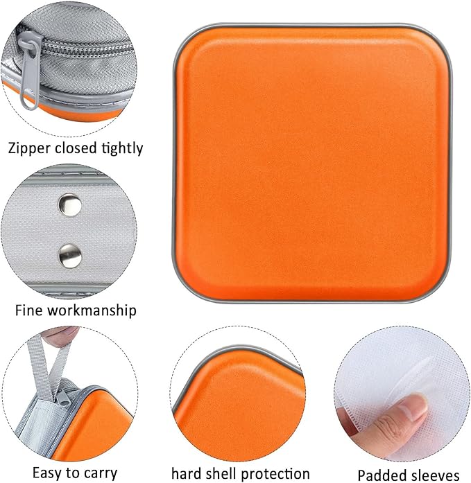 CD Case, 40 Capacity CD/DVD Case Holders Wallet Hard Plastic DVD Disc Cases Storage Binder for Car Home Office Travel (Orange)