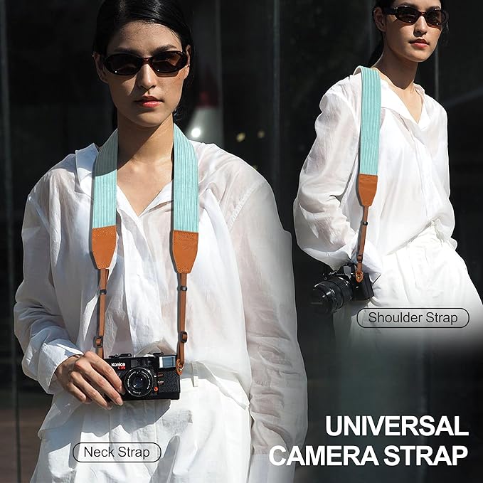 Padwa Lifestyle Fresh Mint Green Corduroy Camera Strap - 2" Double Layer Full Grain Cowhide Leather Head Camera Straps for Photographers,Unique Soft Corduroy Fabric with Quick Release fits all Cameras