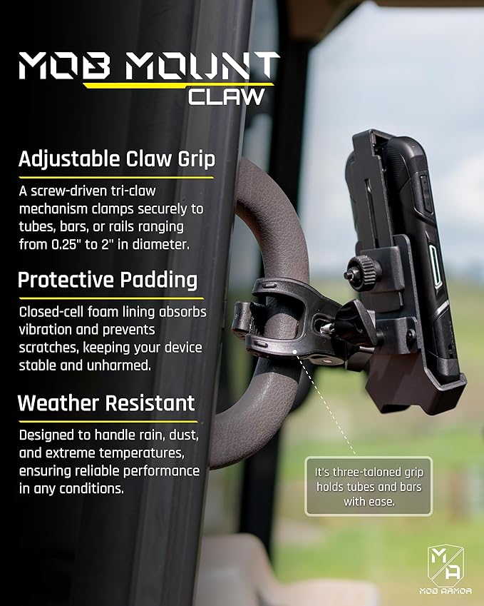 Mob Armor Mob Mount Claw with 360° Rotation - Universal Phone Mounting Clamp for Motorcycle, Jeep, Dirt Bike, Car, ATV, Boat, Truck, Emergency Vehicle - Large, Black