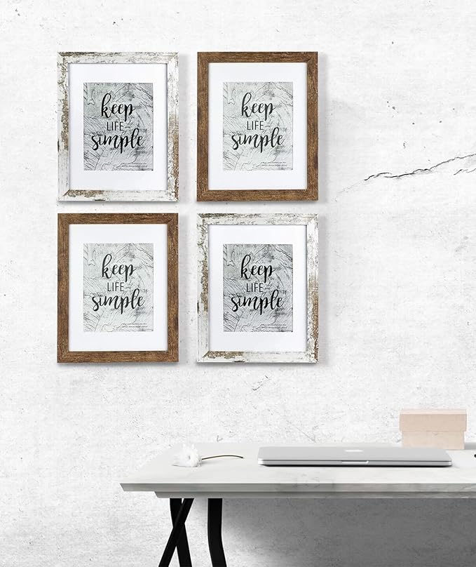 kennethan 11x14 Picture Frame Rotten White 2 Pcs in 1 set Wooden Frame can Display 8x10 Picture with Mat or 11x14 Without Mat on the Wall display for home decoration,holiday gift