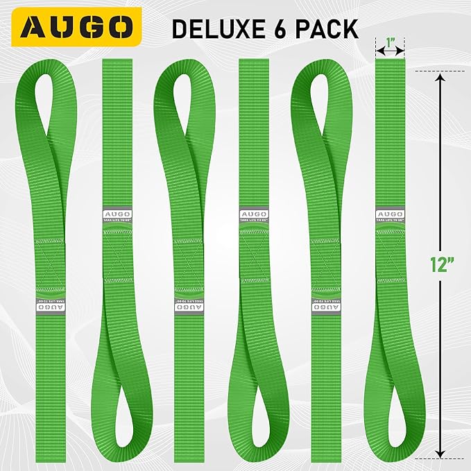 Soft Loop Tie Down Straps - 1,500 Load Capacity & 4,500 Lbs Breaking Strength - 6 Pack - Loops for Securing ATV, UTV, Motorcycles, Scooters, Dirt Bikes, Lawn & Garden Equipment - by AUGO