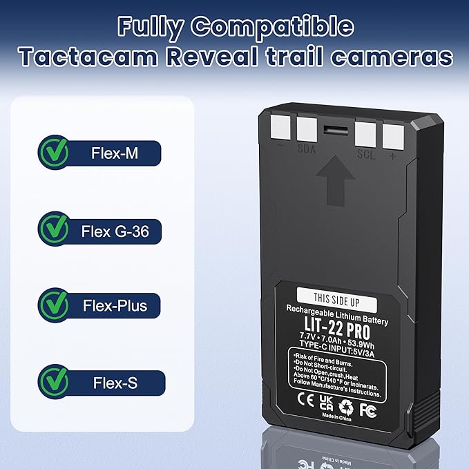 4 Pack LIT-22 7000mAh Rechargeable Battery for SPYPOINT Flex-M, Flex G36,Plus&S Trail Cameras, Includes Type-C Cable