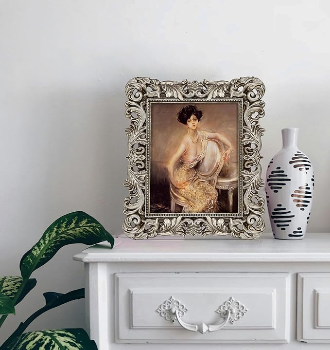 Silver Picture Frame 8x10 Ornate Vintage Baroque for Tabletop Wall Display, Gothic Antique Frame or Matted to 5x7 Photos