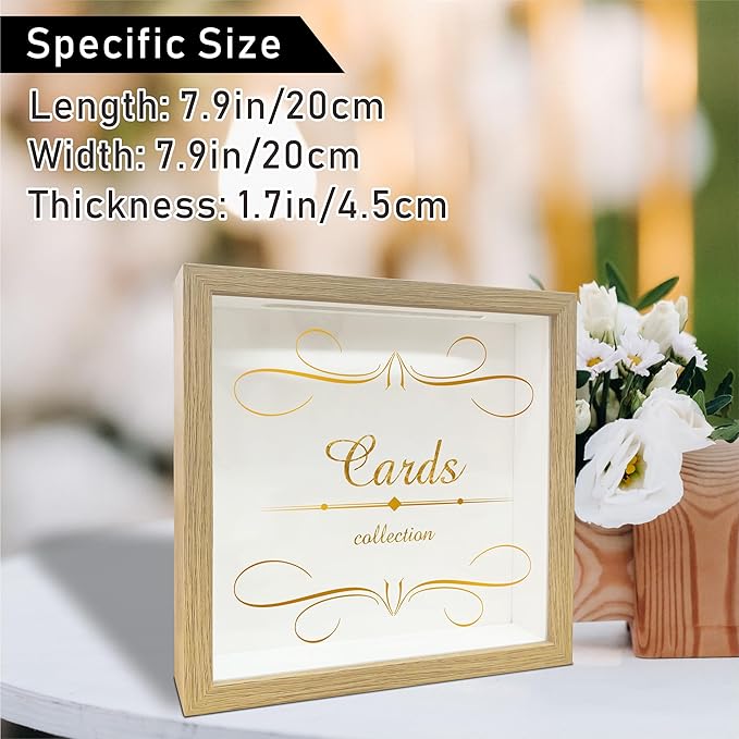 8"x 8" Cards Collection Shadow Box Photo Frame - Decorative Wooden Keepsake For Preserving -Everything I Want To Remember- Display Memory Box For Greeting Cards,Tickets, Invitations Keepsake Gifts-A01