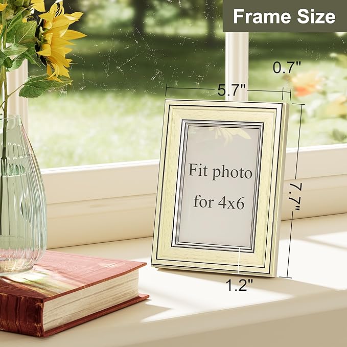 Vittanly 4x6 Picture Frame Set of 4, Vintage Photo Frame for Wall or Tabletop, Display 4x6 Pictures, Rustic Farmhouse Home Decor, Beige