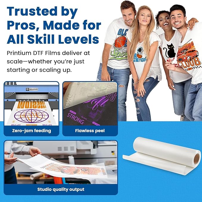 DTF Transfer Film Roll – Premium Plus A3+ 13 Inch x 328 Ft – Double Matte Anti-Static PET Film – Instant Hot & Cold Peel Heat Transfer Paper for DTF Printers – Vivid & Durable Prints