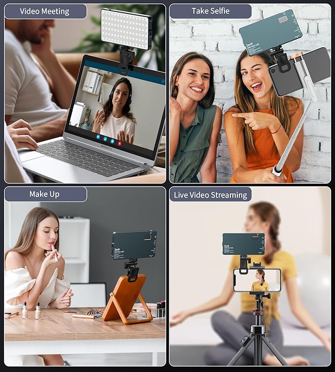 Selfie Camera Phone Light with Metal Hotshoe & Clip, 135 LED CRI 96+ 2500K-9900K 4000mAh RGB Video Light for iPhone, Cameras, Selfie, Video Conference, TikTok Live Streaming, Gifts for Men & Women
