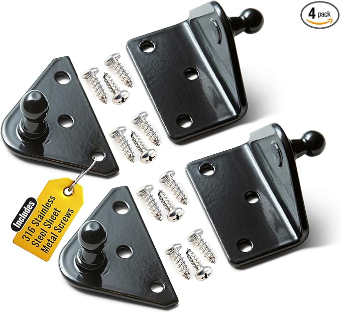 10MM Ball Stud Mounting Black Bracket for Gas Struts - Heavy Duty Lift Support Shock Brackets with Stainless Steel Screws - Ideal for Spring Hood Struts & Closer Piston Prop Mounts - x2 Flat x2 Angled