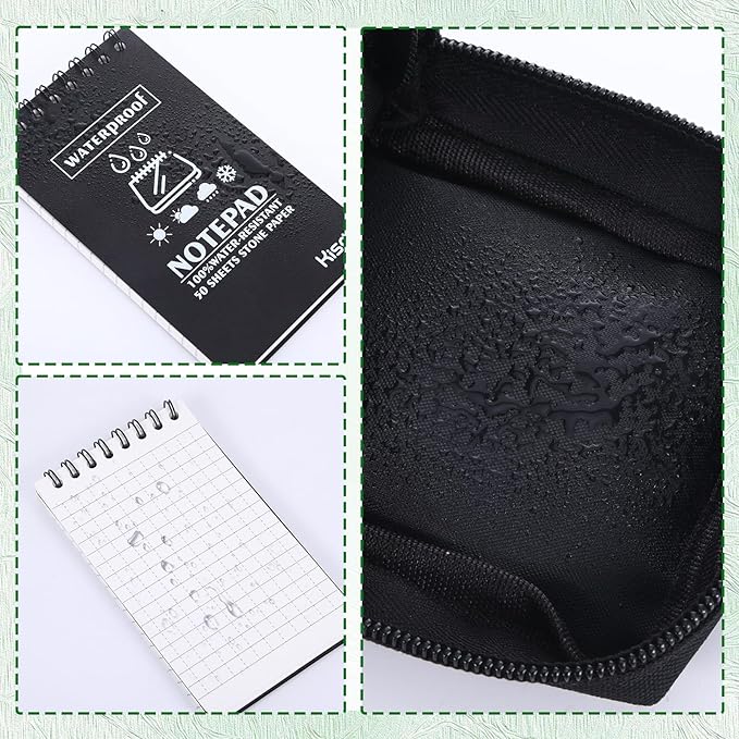 6 Pcs Waterproof Notebook Set, Write in The Rain Notebook, All Weather Notebook, Police Notepad, Field Notes Notebooks, 3 × 5" Pocket Notebook with Pen and Cover for Outdoor Activities Recording Black