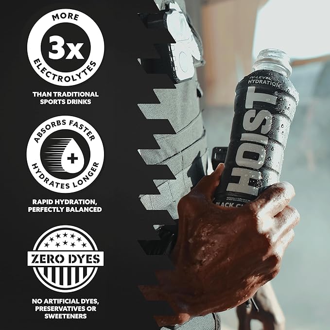 HOIST Premium Military Hydration Electrolyte Drink, Powerful IV-Level Hydration, Clinically Proven Performance Drink, Black Cherry, 16 Fl Oz (Pack of 12)