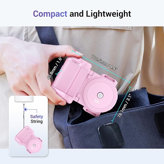 Phone Camera Grip Smartphone Photography Shooting Clip with Tripod Mount & Detachable Wireless Shutter Remote Control, Phone Selfie Grip Handle Stand for iPhone Samsung Android Phone Vlog Video Pink
