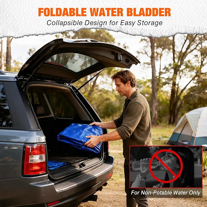Yesker Portable Water Storage Bladder 30 Gallon – Heavy-Duty 1000D PVC Foldable Water Bladder Tank with 3/4" PVC Spigot for Garden, Camping & Car Use, Blue
