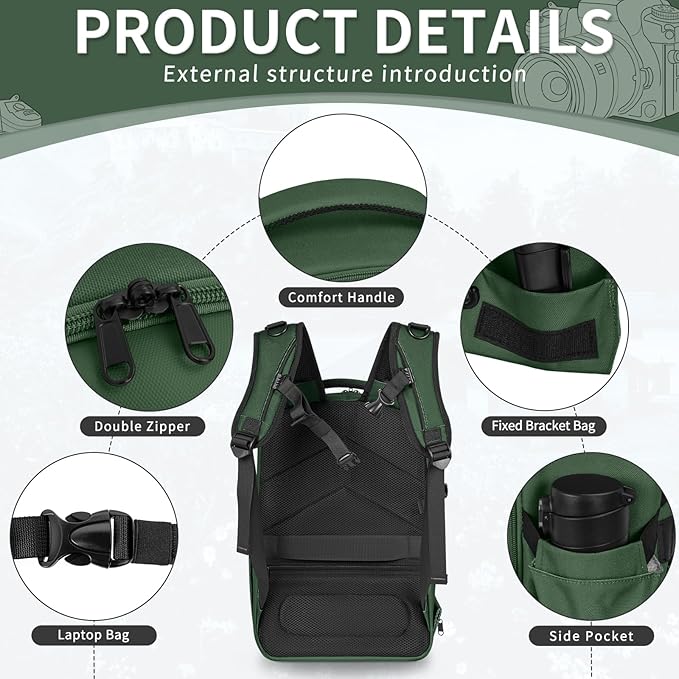 Camera Backpack, Hardshell DSLR Photography Camera Bag with Rain Cover, Waterproof Hard Shell Camera Case with Tripod Holder & 15.6" Laptop Compartment Compatible with Canon/Nikon/Sony/DJI Mavic Drone