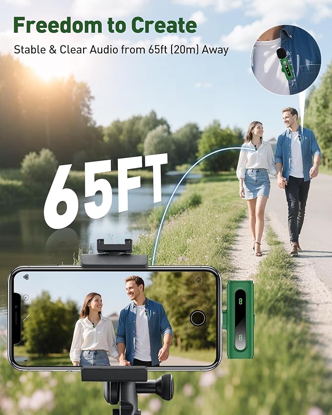 USB C Lavalier Microphone Wireless Mini Mic for Type-C Android Phone/Tablet/PC Video Recording Clip-on Mics with Rotatable Clip&Denoise Recording, Ideal for Vlog Tiktok Youtube Content Creator, Green