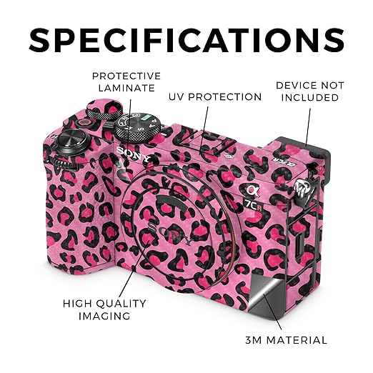 Carbon Fiber Camera Skin Compatible with Sony Alpha 7CR Camera (2023) - Pink Leopard - Premium 3M Vinyl Protective Wrap Decal Cover - Easy to Apply | Crafted in The USA by MightySkins