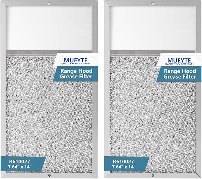 R610027 Range hood Filter with Light Lens Replacement For Broan range hood R610027 SR610027 1568322 1568323 PM25WW PM25BL AL9245 Aluminum Mesh Grease Filter 7-5/8" x 14-1/8" x 3/8" 2 Pack