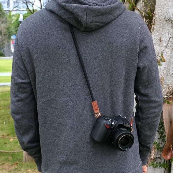 Camera Strap for Man Woman Photographer Soft Rope Neck Shoulder Strap for DSLR SLR Mirrorless Camera with Round Hole Interface 120cm Black