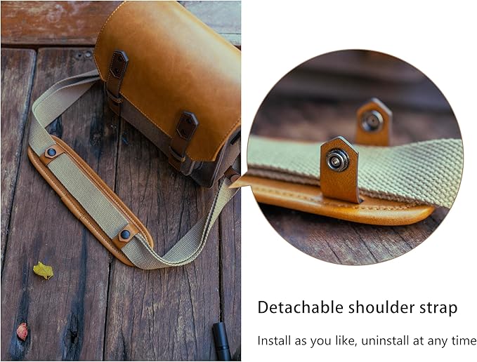 VueFoto Camera Messenger Bag,Vintage Leather Flip-top Waterproof Camera Bag,Compatible with Canon,Nikon,Sony SLR/DSLR Mirrorless Cameras For Women and Men (Khaki, Small)