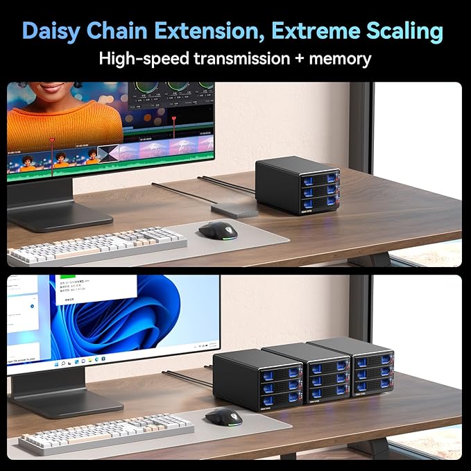 CENMATE 3 Bay Hard Drive Enclosure with Cooling Fan for 2.5“/3.5" SATA HDD/SSD with USB A/C 3.0, Support 60TB, Hot Swappable, Daisy Chain Expansion, Tool-Free HDD Enclosure, DAS(NO RAID/NAS)