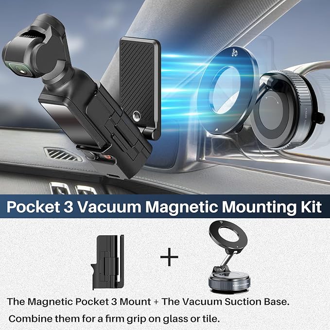 All-in-One Mount Kit for DJI Osmo Pocket 3 and Phone | Car Windshield Suction & Magnetic Base Combo | Hands-Free Modular Accessories for Dashcam Vlogging Fitness Recording
