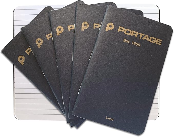 Portage Small Lined Notebook- Notepad for Field Notes, Black Lined Small Sketch Book, Pocket Notebook Journal for Taking Notes in the Field – 3.5 x 5.5 Inches, 64 Pages, (Pack of 6)