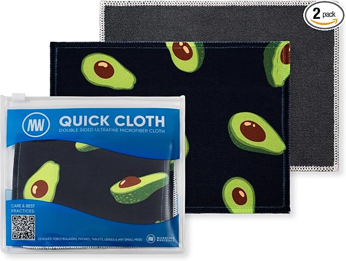 Quick Cloth Microfiber Glasses Cleaning Cloths – 5x7, Avocado, 2 Pack with Case | Double-Sided Lens Cleaner for Eyeglasses, Camera, Screens & Glass | Reusable Microfiber Glass Polishing Cloths