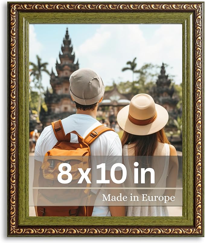 VictoR Picture Frame Chagall 8x10 Brown Green - Vintage Picture Frames with Shutterproof Acrylic Glass - 8 x 10 Photo Frame - Brown Picture Frames - Antique - only for hanging