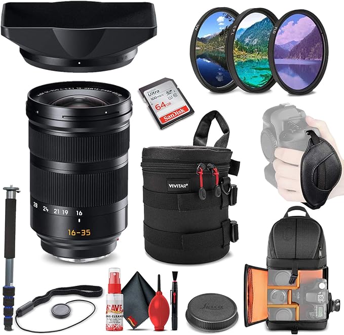Leica Super-Vario-Elmar-SL 16-35mm f/3.5-4.5 ASPH. Lens (11177) + 64GB Memory Card + Padded Lens Case + Filter Kit + Backpack + Full Size Monopod + Cleaning Set + Cap Keeper + Hand Strap