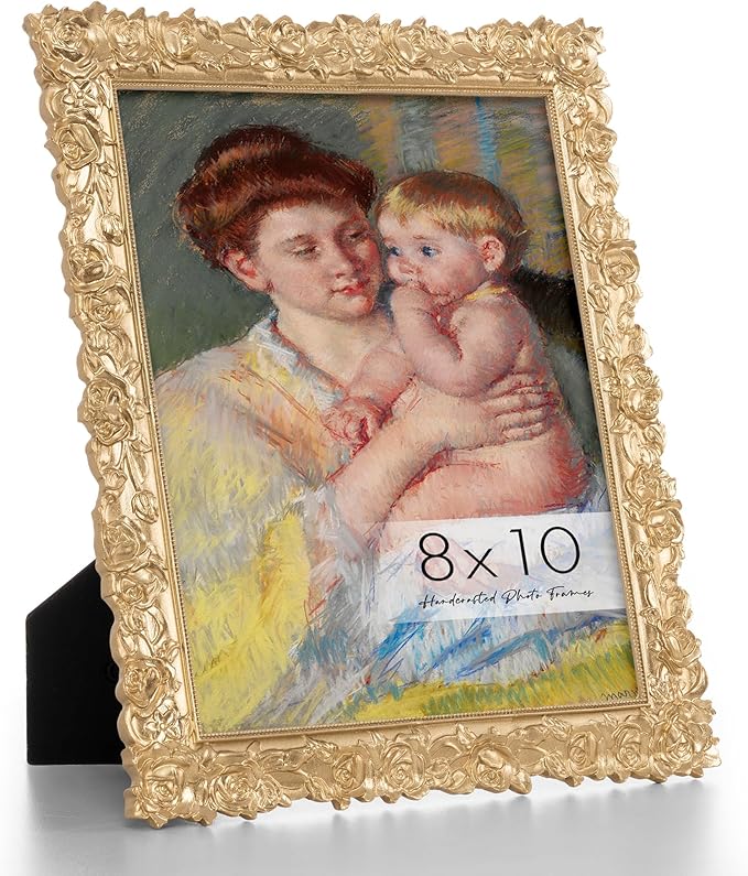 Axeman Vintage Gold Frames 8x10 | Antique 8 x 10 Picture Frame with Real Glass | Ornate Gold Rose Frame 8x10 for Wall & Tabletop Display | 8 x 10 Frames