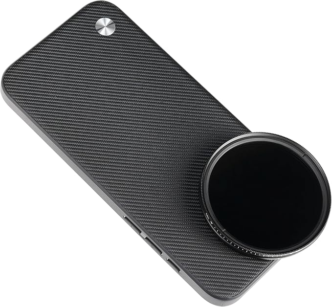 FocusFoto Phone Case Holder for iPhone 15 Pro Case, Integrated with 58mm Threaded Filter Adapter, with 58mm Variable ND2-ND400 Fader ND Neutral Density Filter Kit (Black)