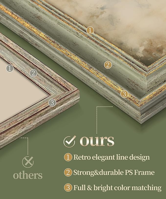 Afuly 5x7 Picture Frame Vintage Antique Photo Frame Retro Green Gold Picture Frames Home Decor for Wall Haning or Tabletop Display, Wedding Birthday Gifts for Mom Grandma Women