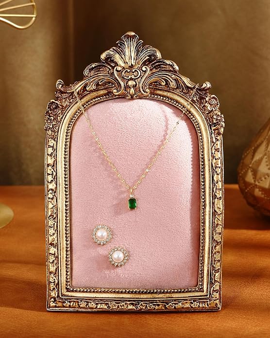 Jewelry Display Stand Vintage Necklace Organizer Ring Holder Earring Tray Resin Jewelry Photography Props Frame with Velvet Backing for Gifts